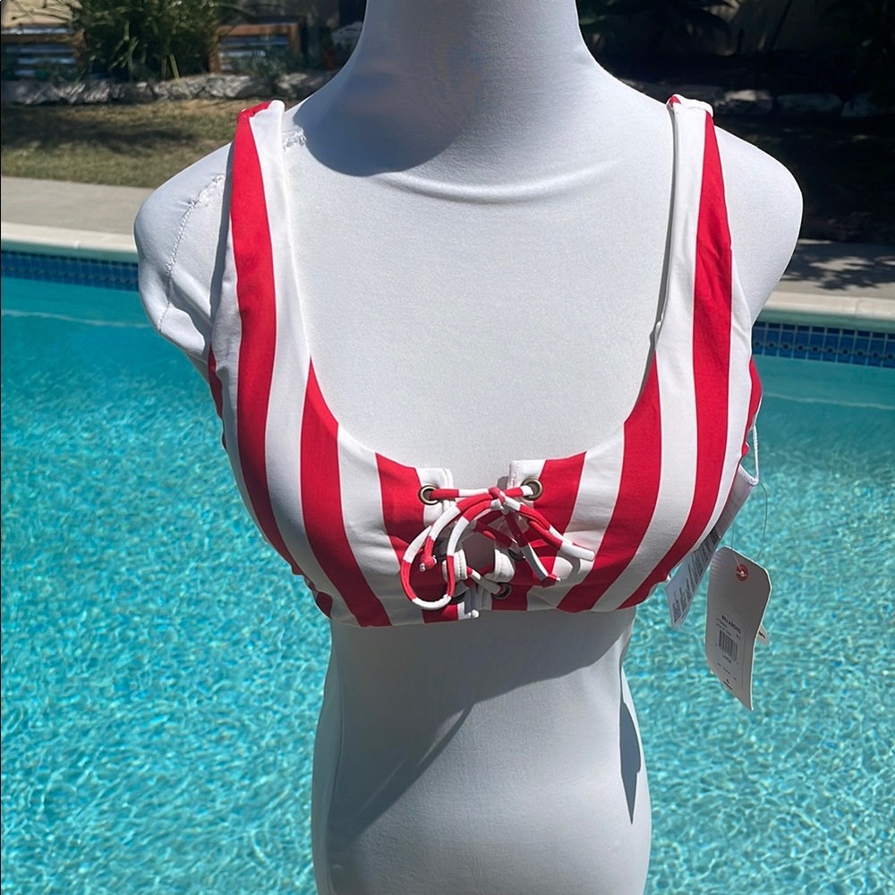 Billabong Red and White Striped Bikini Top